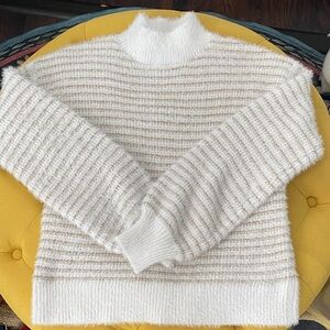 Liz Claiborne Cream and Sparkling Gold Striped Turtleneck Sweater